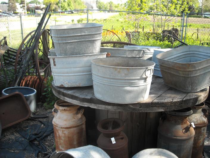 vintage galvanize wash tubs ,pots 