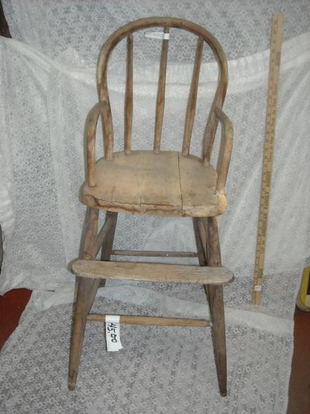 vintage wooden childs high chair sturdy . would look great with a doll or on patio with plant