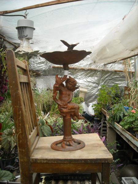 cupid vintage iron bird bath